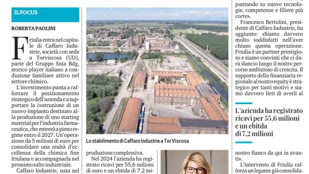Friulia, 5 milioni d'investimento in Caffaro Industrie